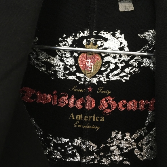 TWISTED HEART womens bling Jewel cross zip jacket black medium rhinestone luxury - Picture 3 of 7